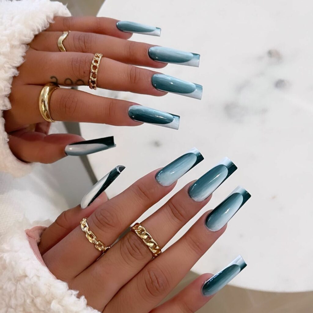 Teal Ombre Blue Nails