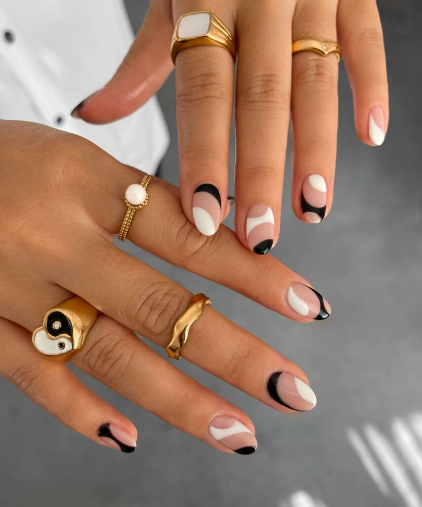 Modern Art Inspired Black and White Nails