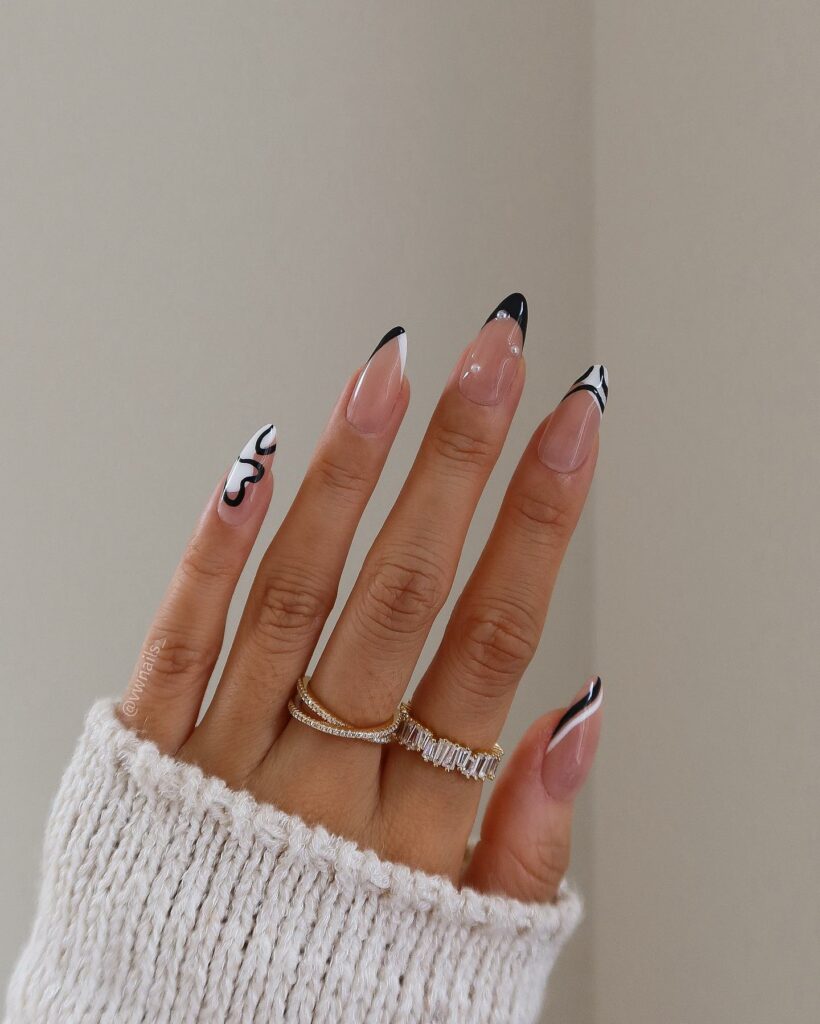 Timeless French Black & White Nails