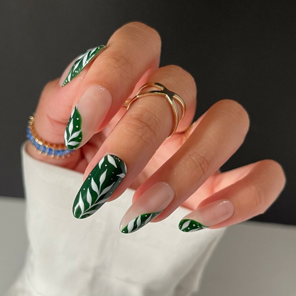 Delicately Designed Floral Green Nails