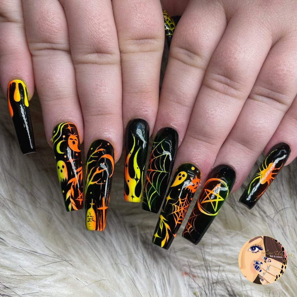 Mysterious Neon Black Cartoon Nails 