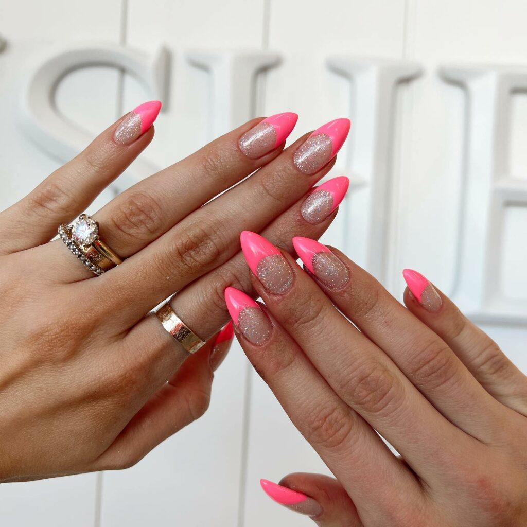 French Neon Pink Nails