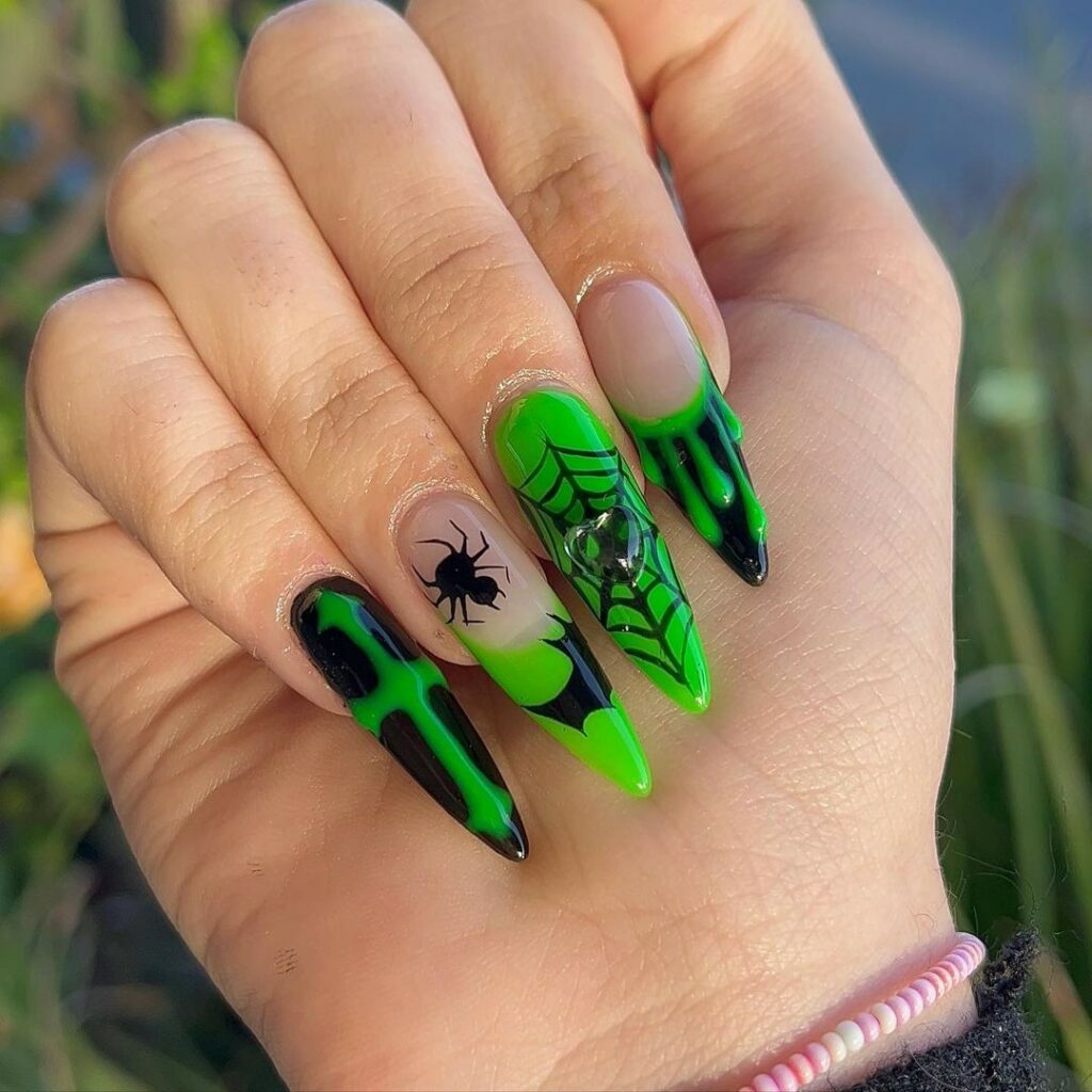 Neon spider web nails