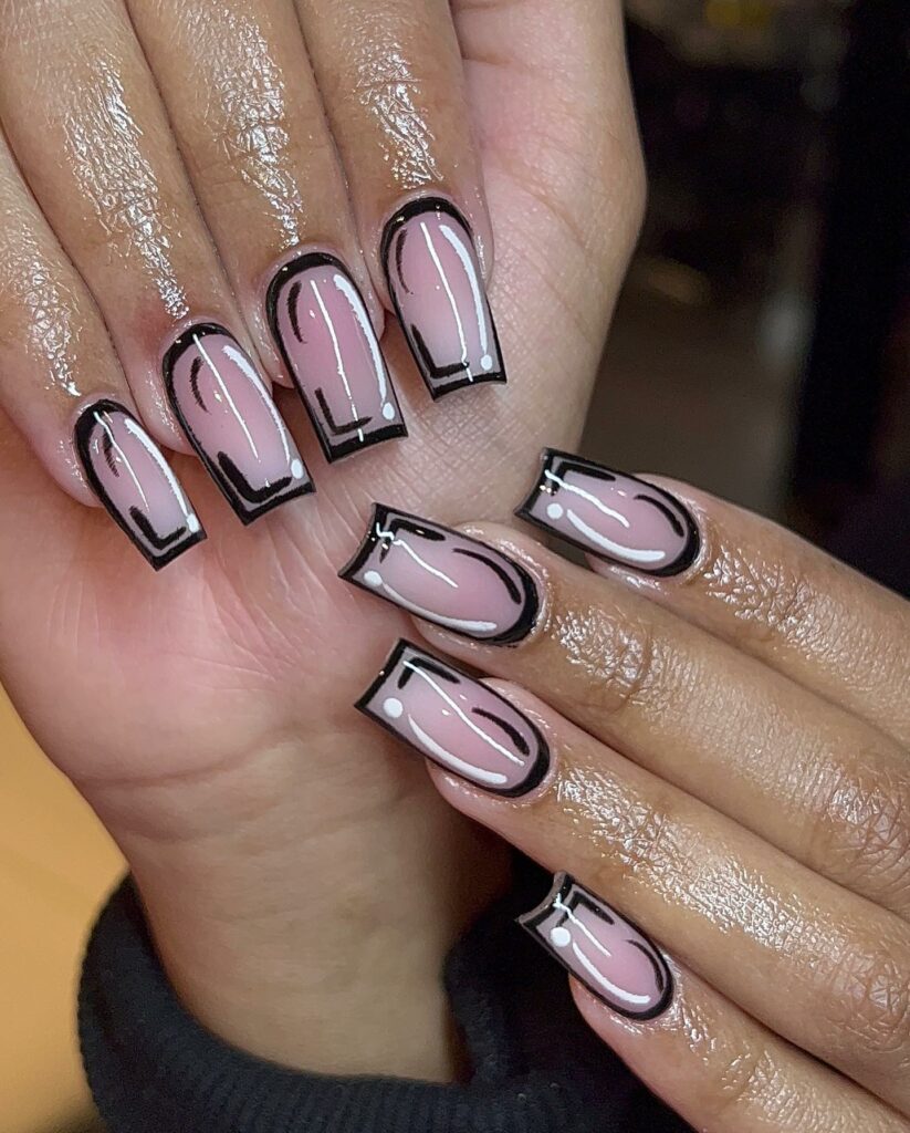 Nude Square Cartoon Nails