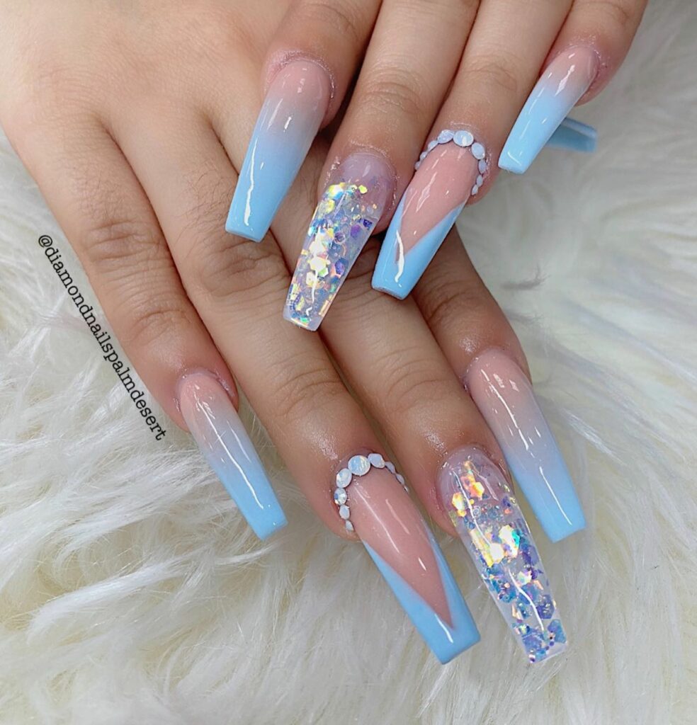 Ombré Blue Coffin Nails