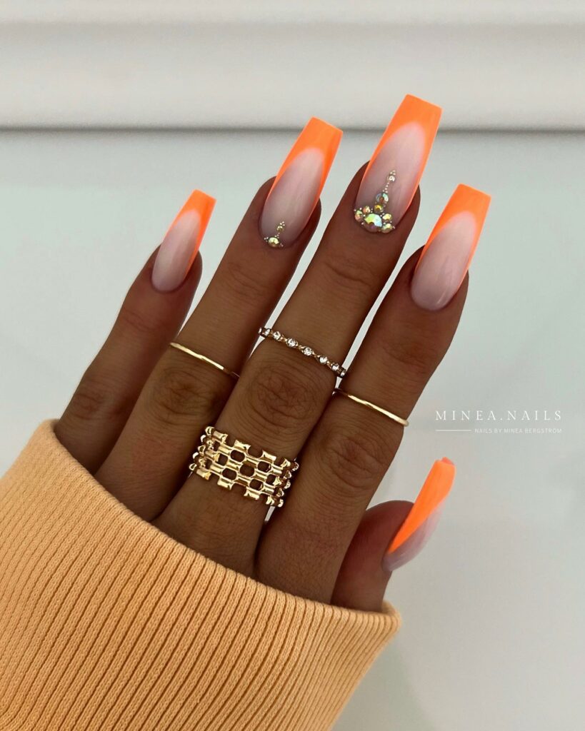 Orange French Long Nails