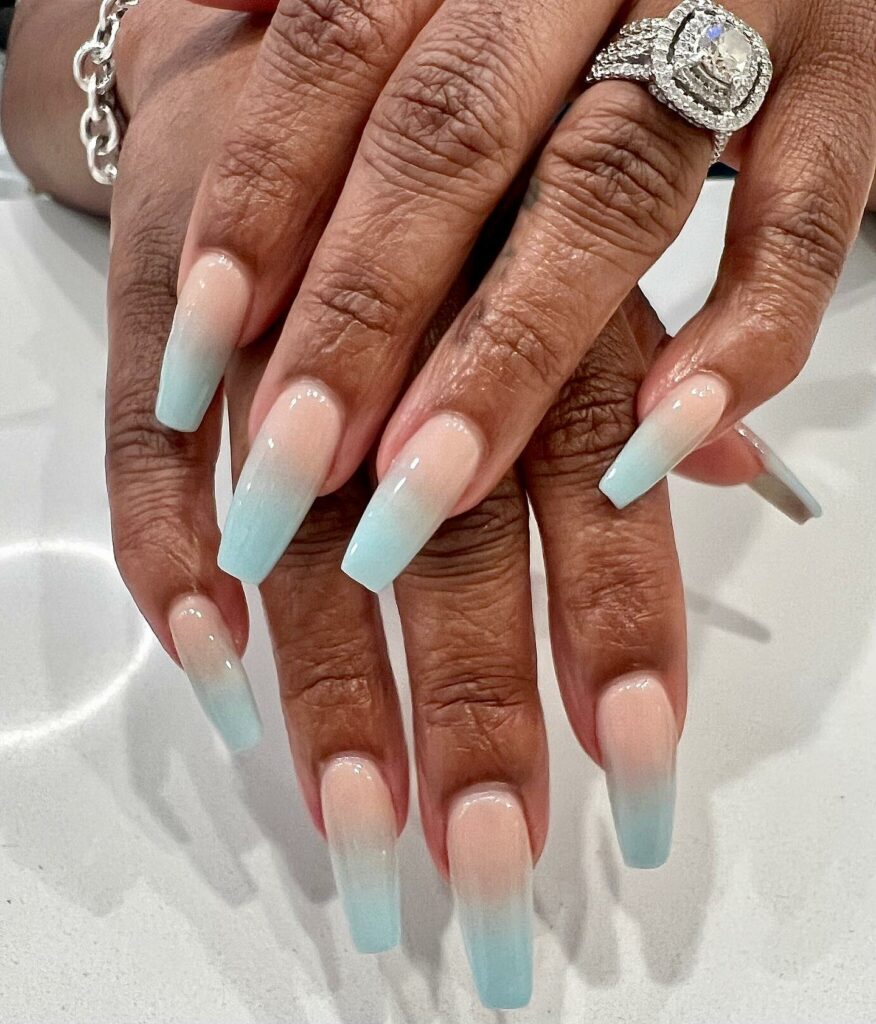 Pastel Ombré Blue Coffin Nails