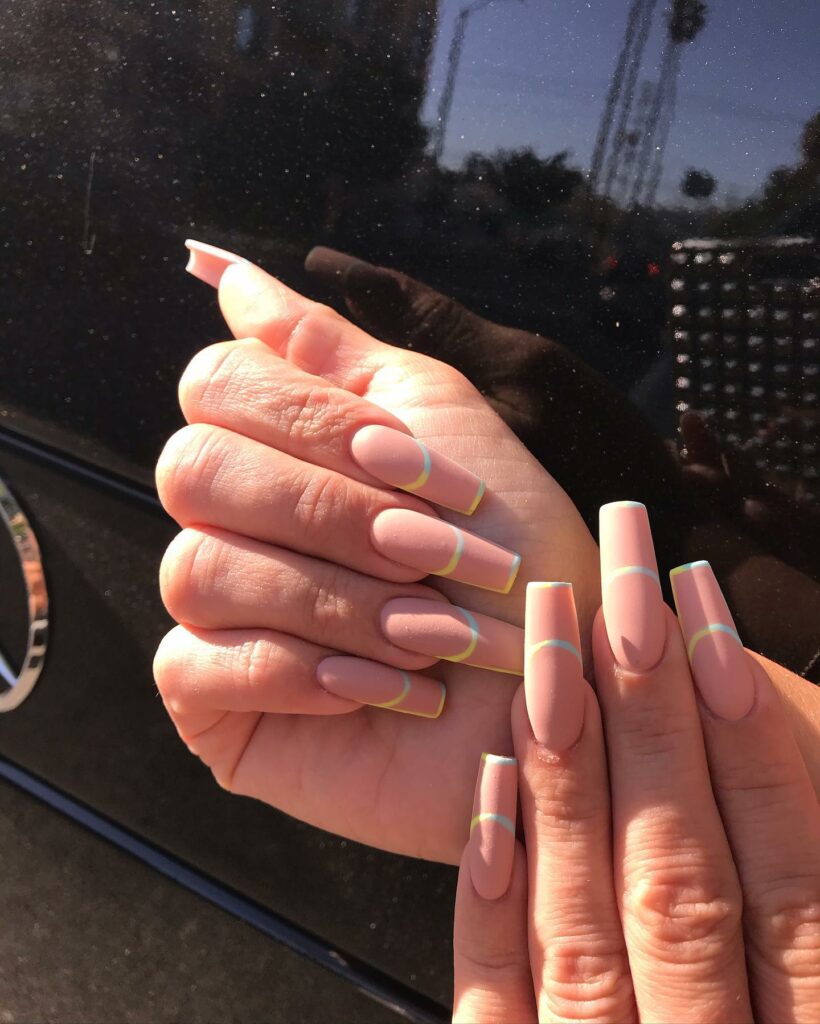 Matte Acrylics Nails with Neon Stripes