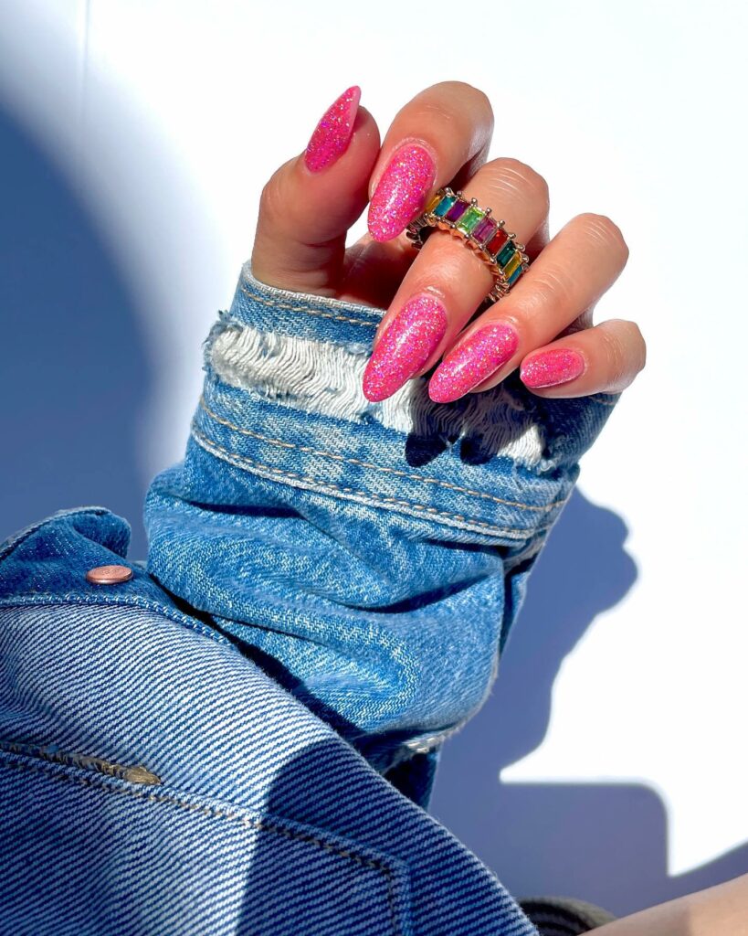 Holographic Almond Pink Nails