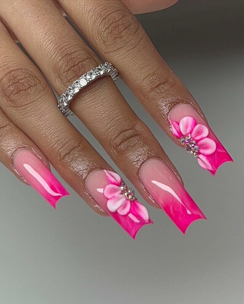 Marble Pink Nails with Florals