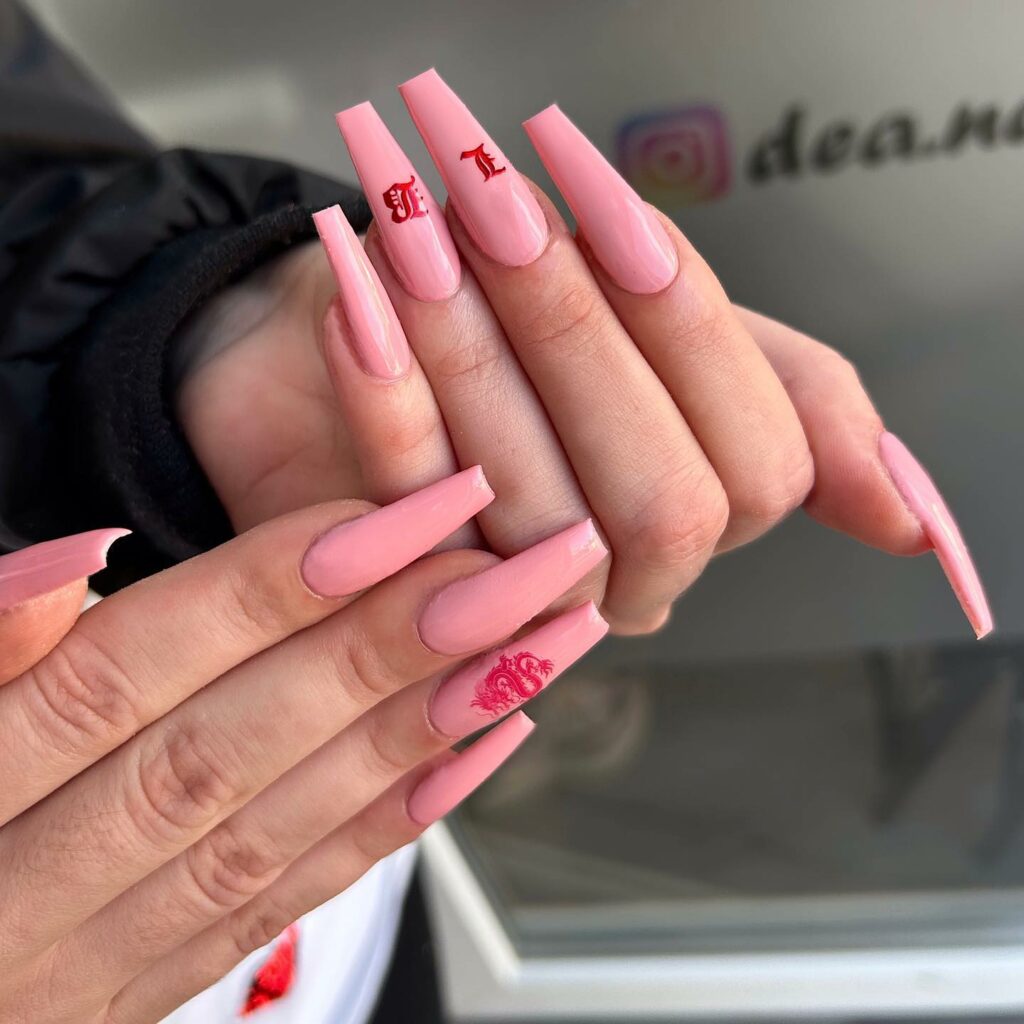 Coffin-Shaped Pink Nails