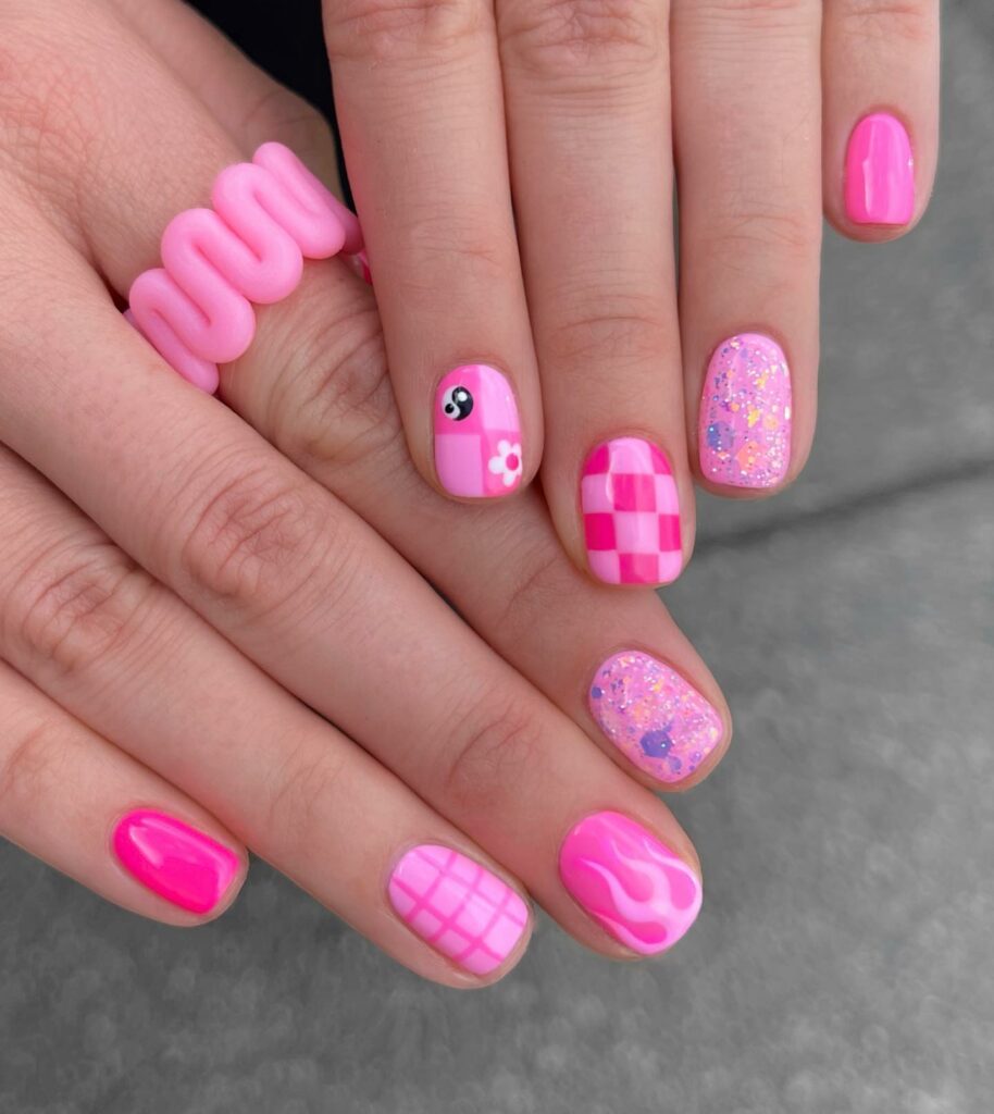 Checkerboard Pink Nails