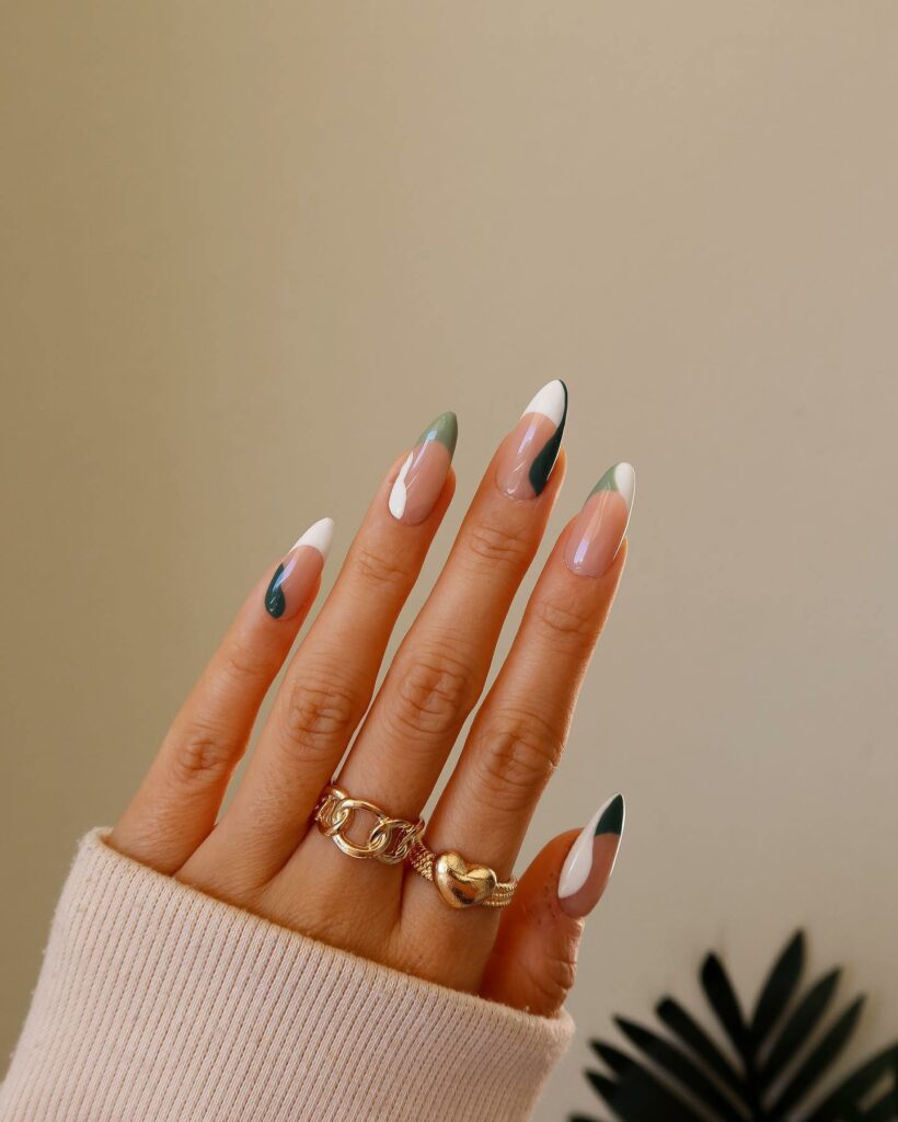 Abstract Elegance with Dual-Toned Sage Green Nails