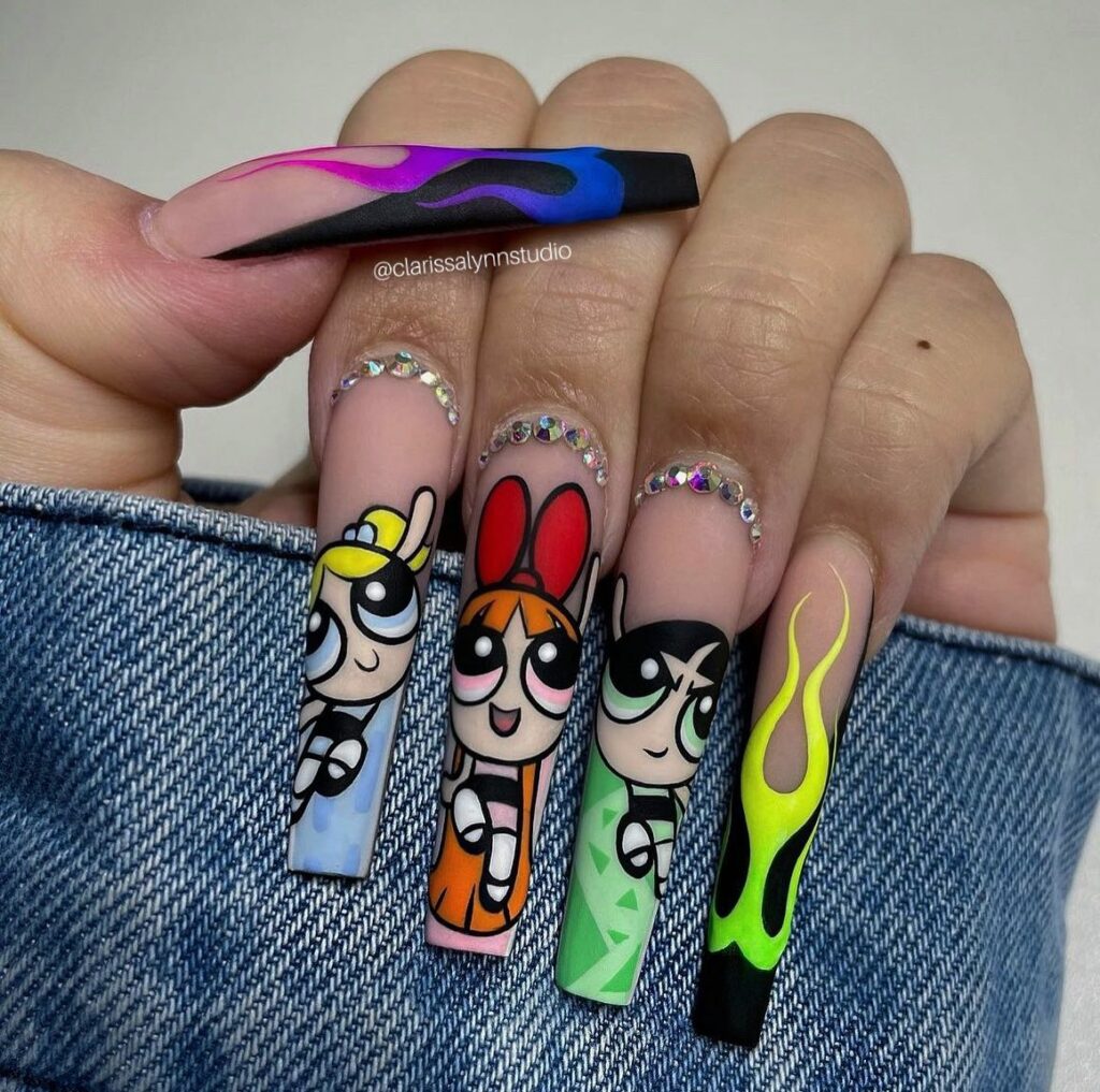 Power Puff Girls Cartoon Nails 