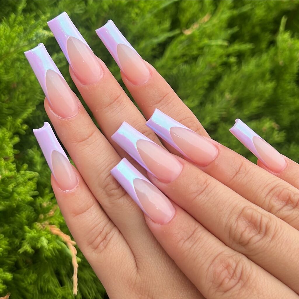 Iridescent Chrome Long French Nails