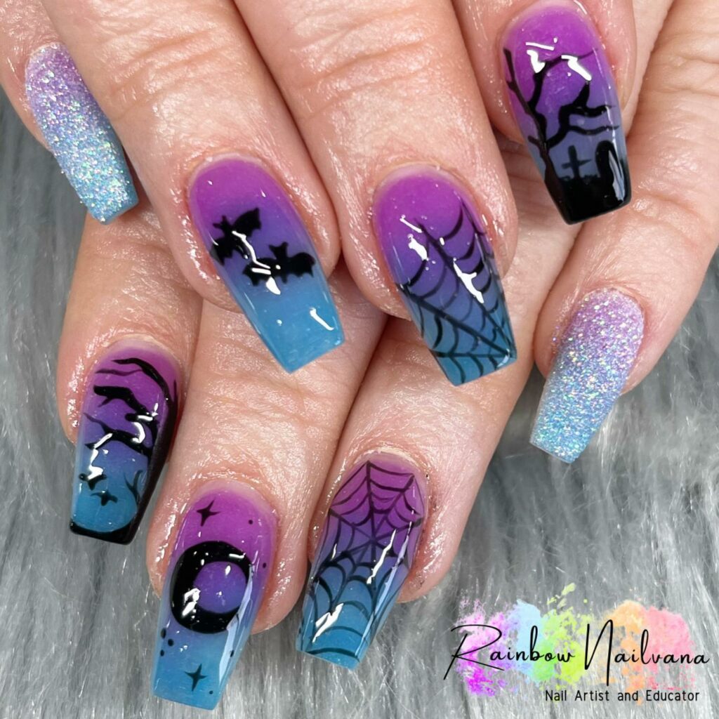 Rainbow spider web nails