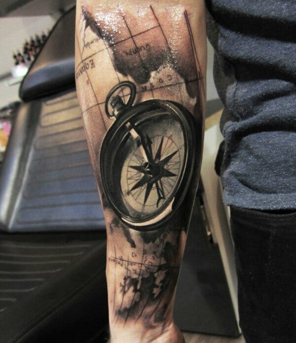 Realistic Compass Tattoo