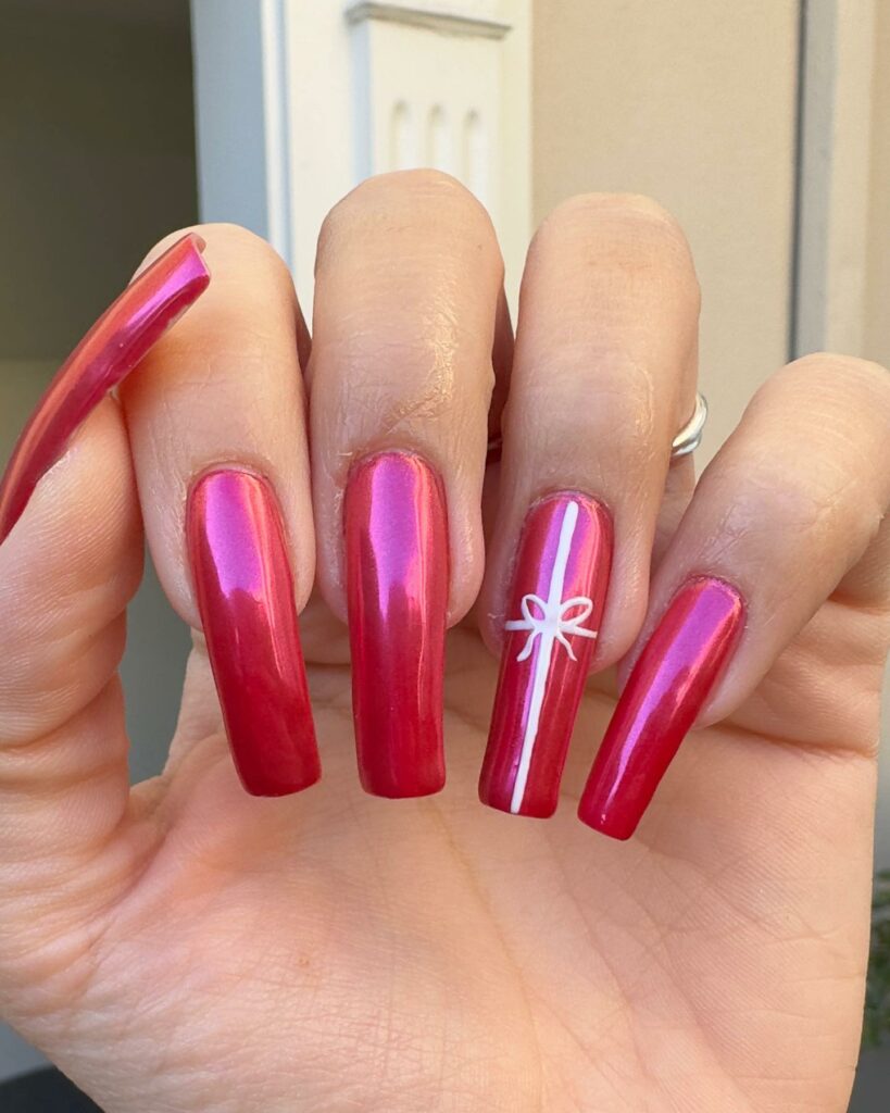 Metallic Red Chrome Nails