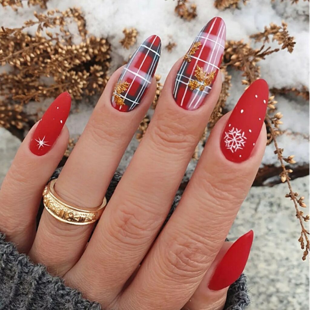 Red Plaid nails