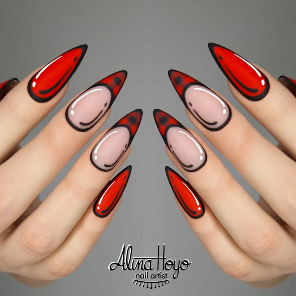 Fiery Red Stiletto Cartoon Nails