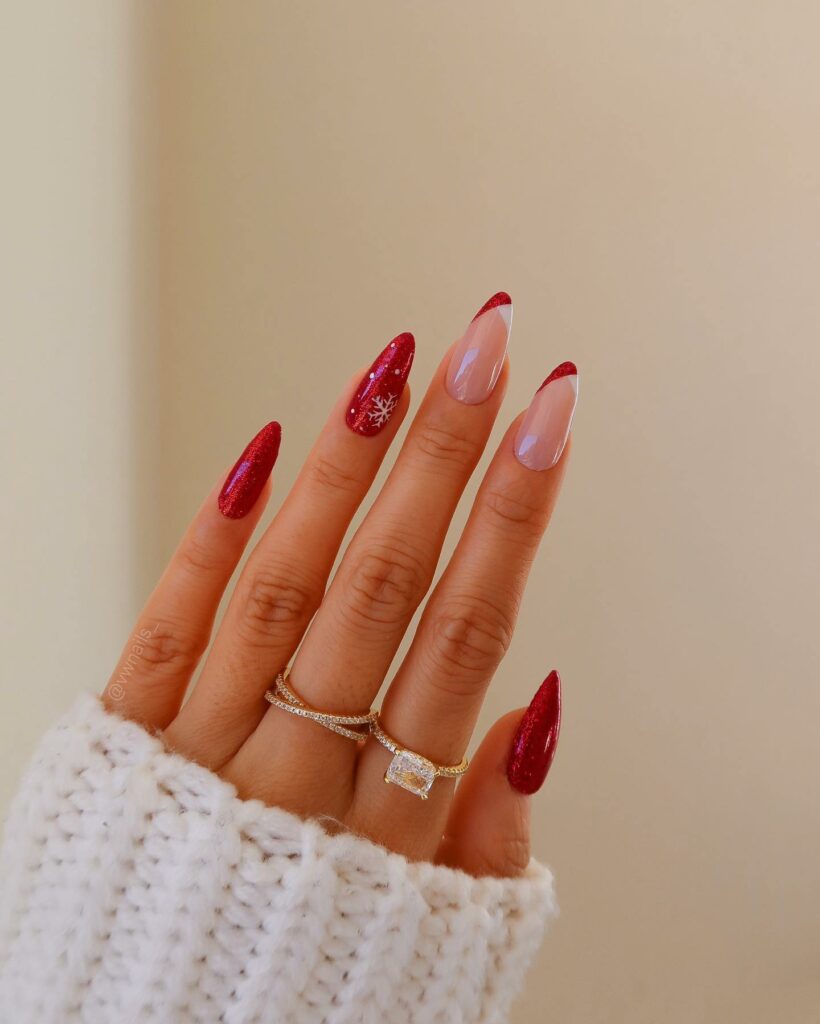 Festive Red and White Nails for Christmas