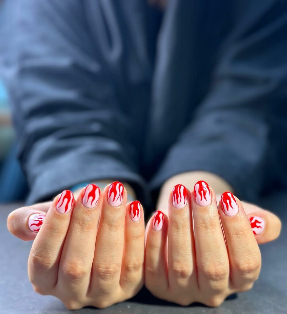 Flame-Inspired Red and White Nails