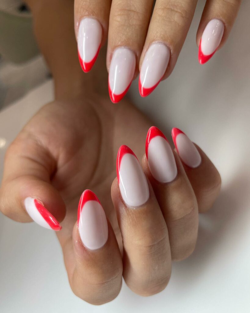 Red and White French Tip Nails