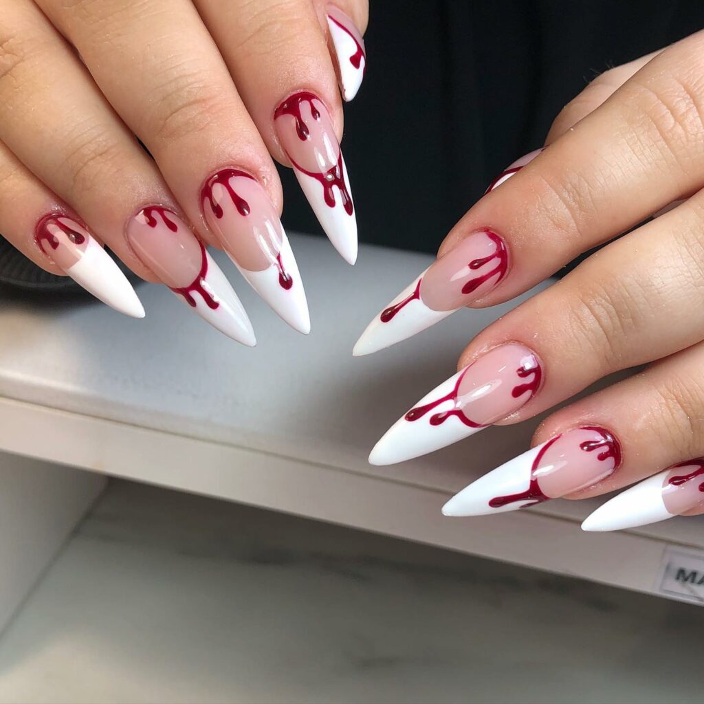 Nails for Halloween in Red and White