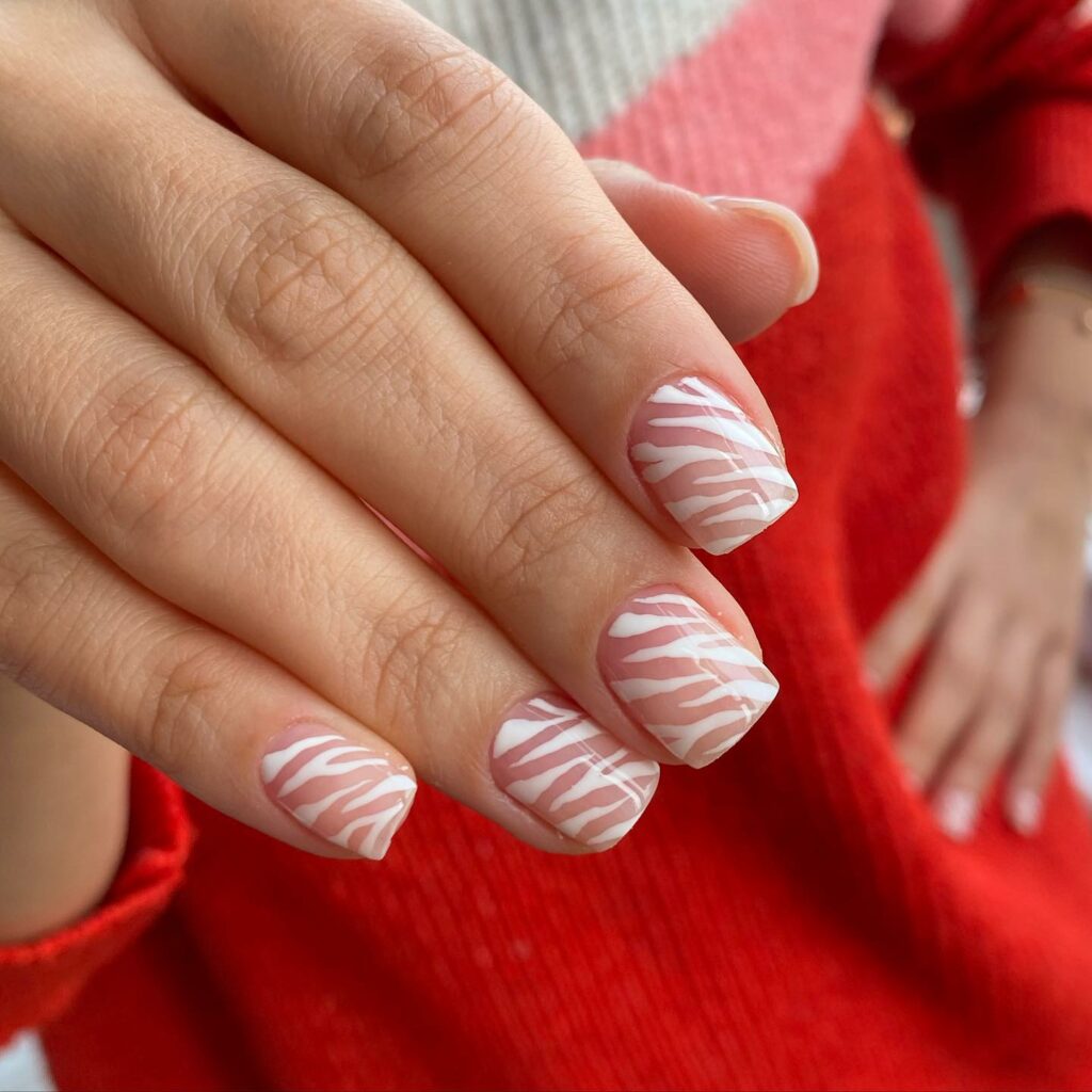 Red and White Stripes on Nails