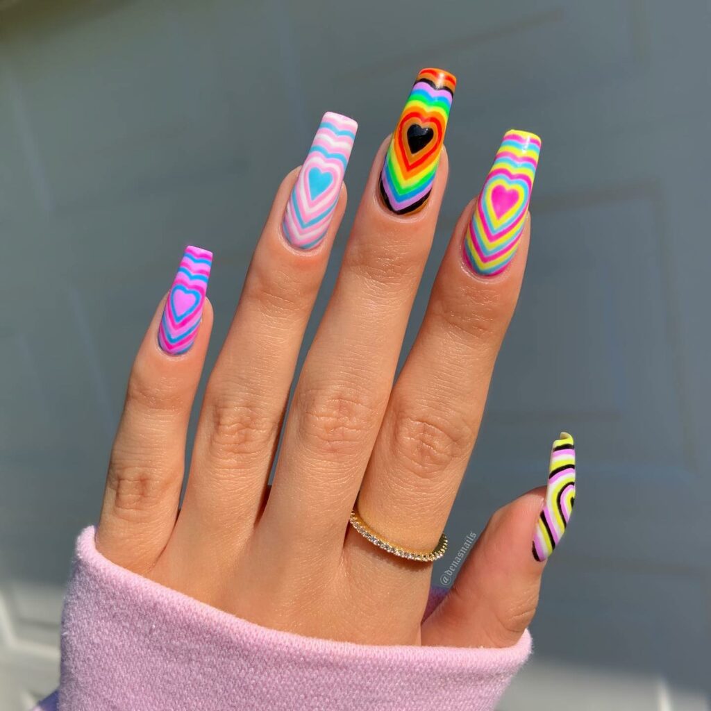 Simple Hearts pride nails