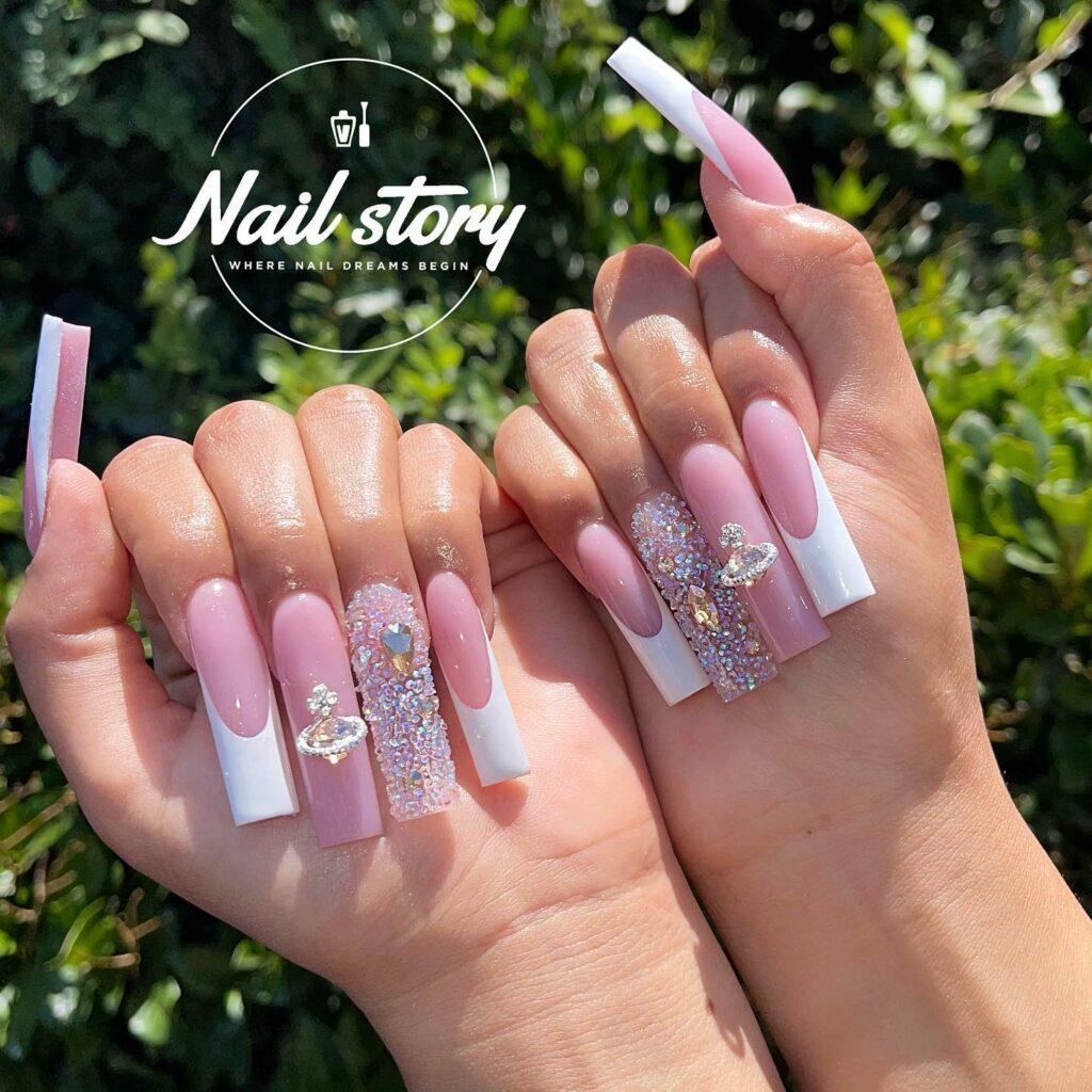 Soft Pink French Long Nails