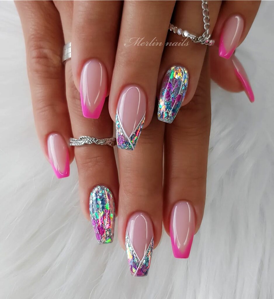 Sparkling Clear Pink Nails