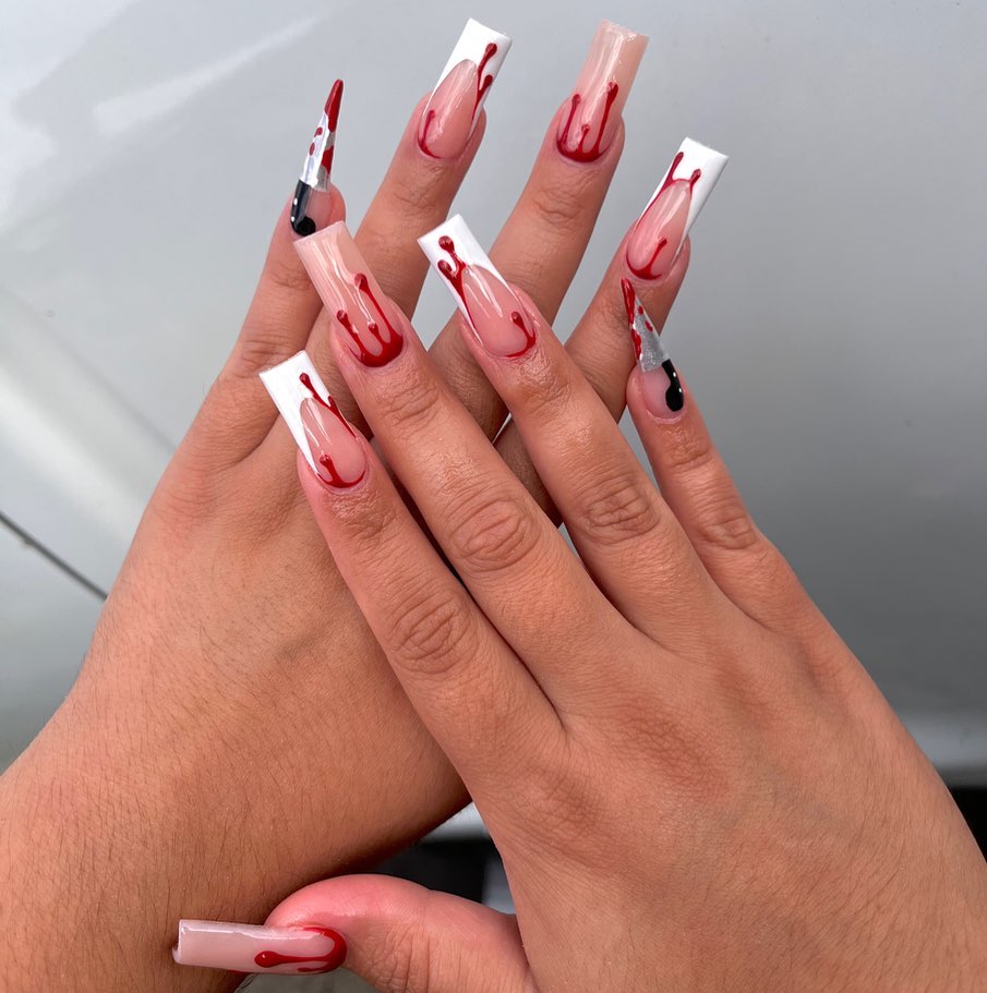 Halloween Acrylic Nails in Red and White