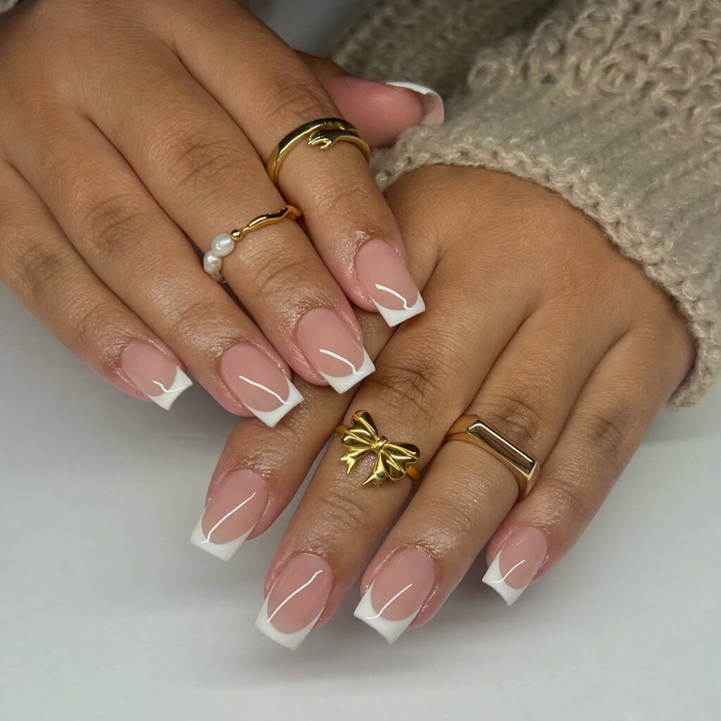 Square short white nails