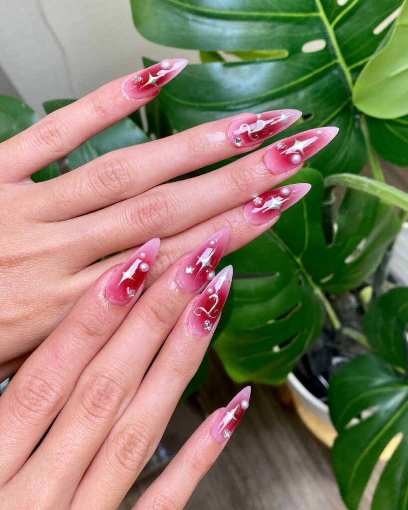 Stiletto-Shaped Red and White Nails