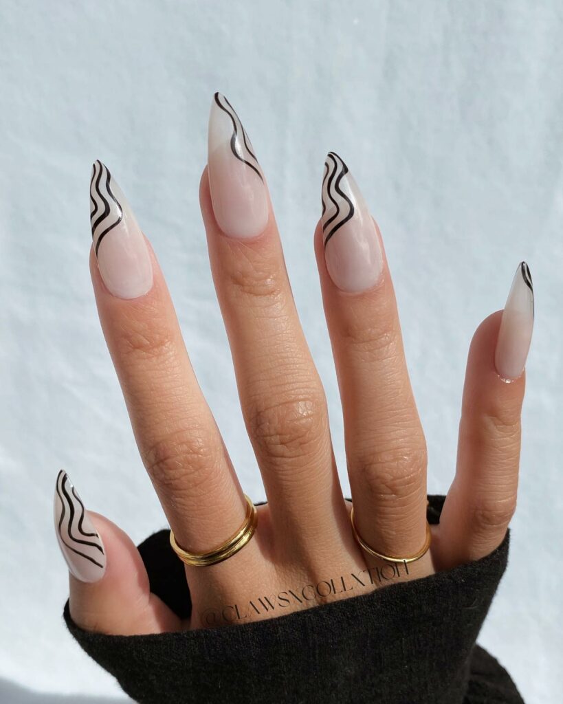 Black Swirl Stiletto Nails