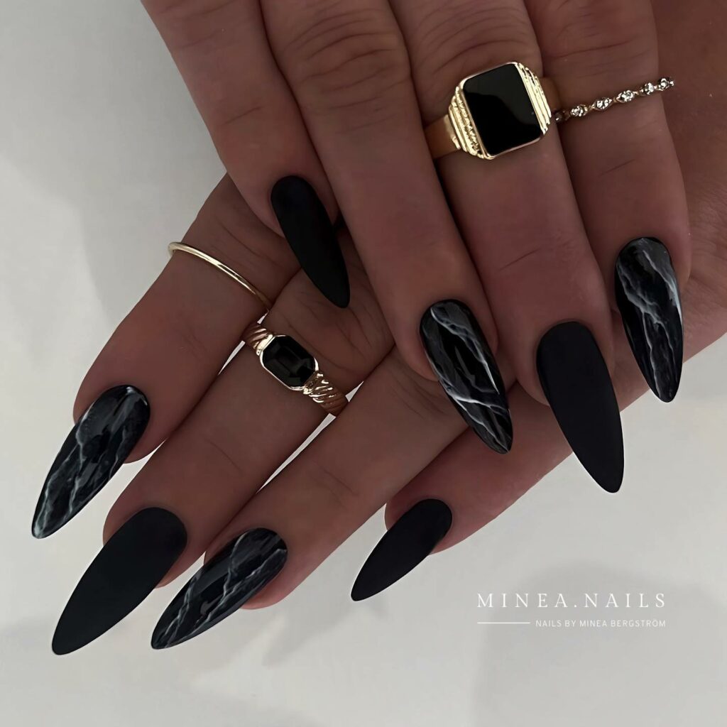 Marble Black Stiletto Nails