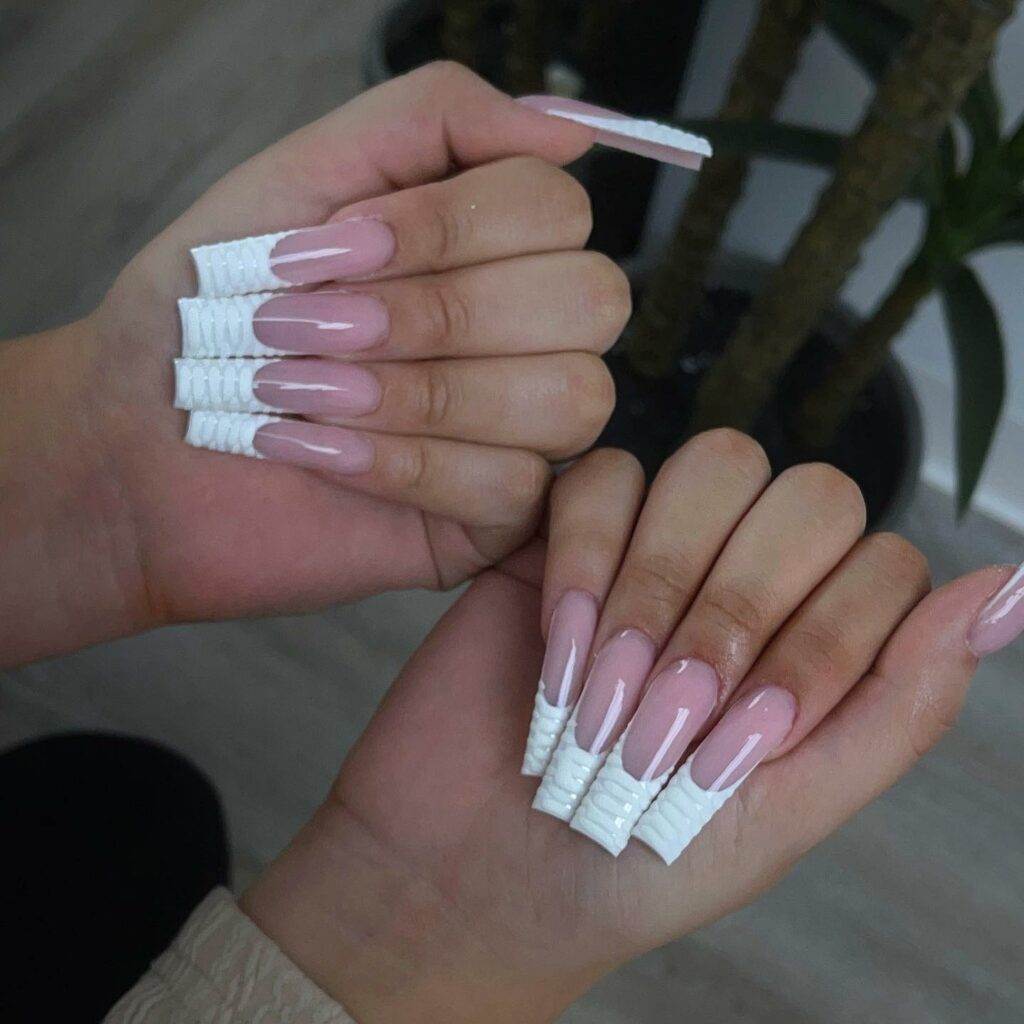 Textured French Long Nails