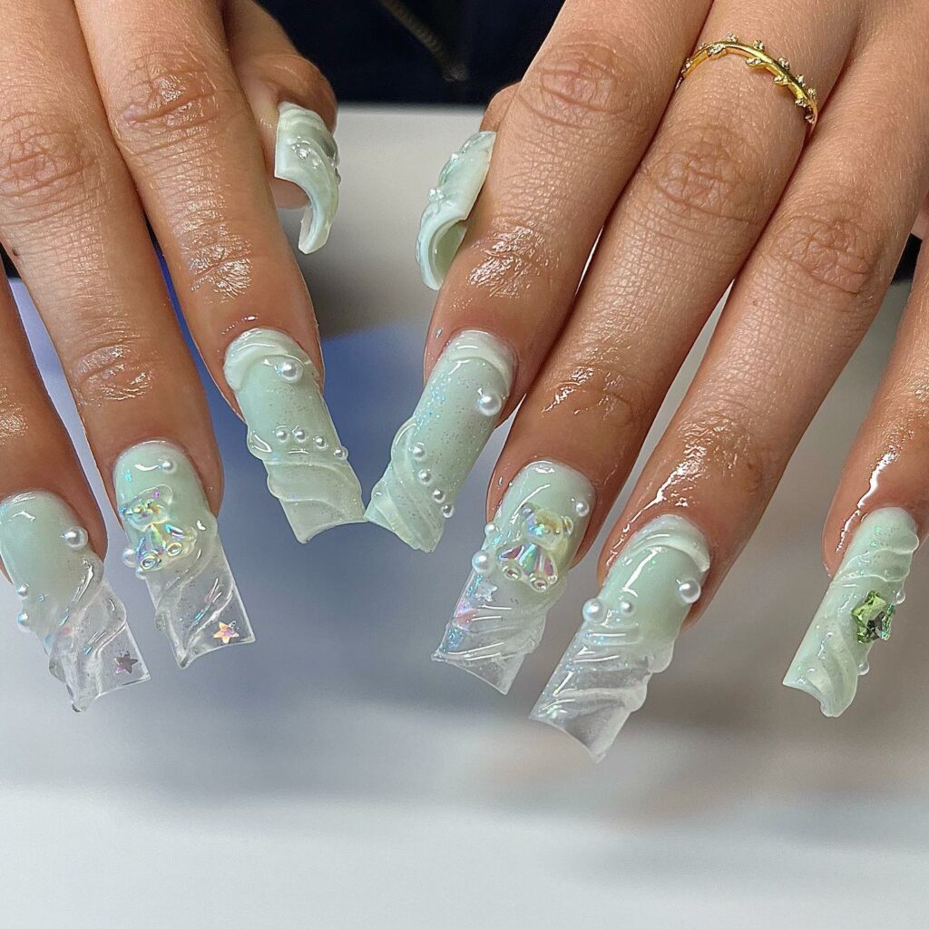 Ocean-Inspired on Mint Green Nails