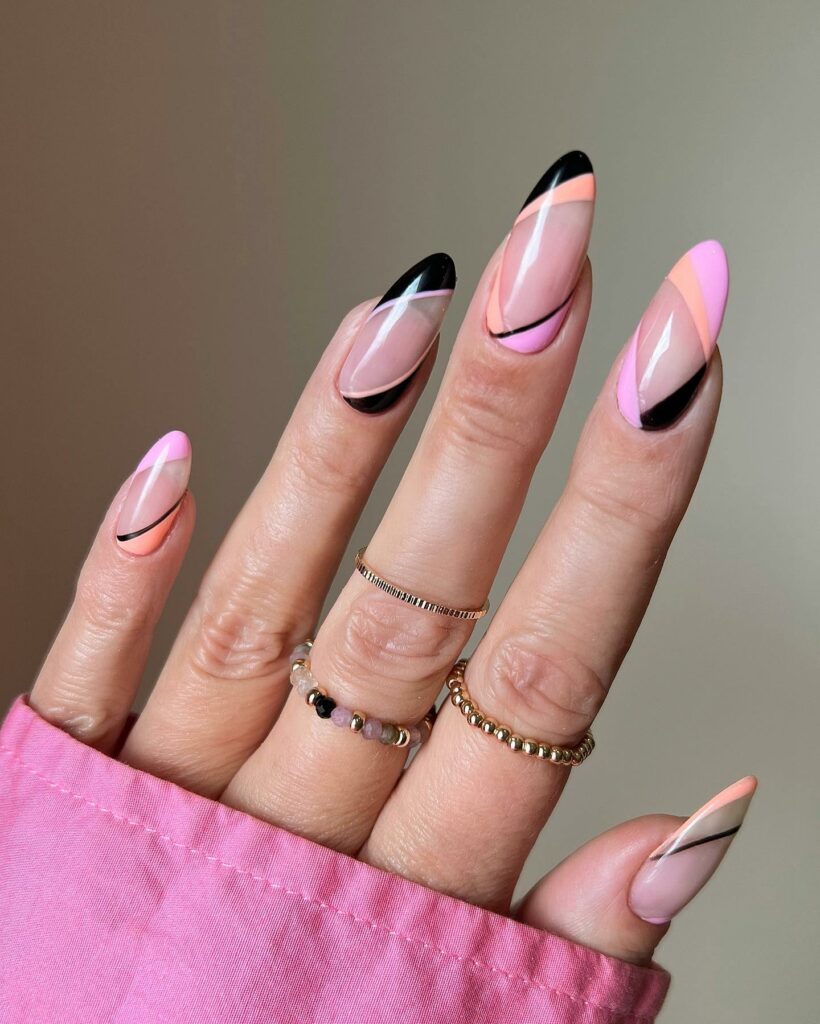 Abstract Black and Pink Nails