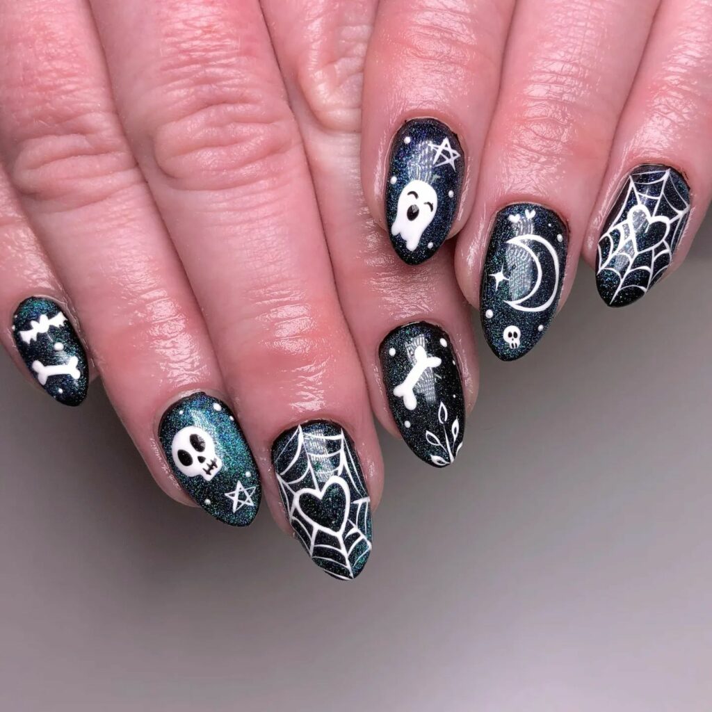 Watercolor spider web nails