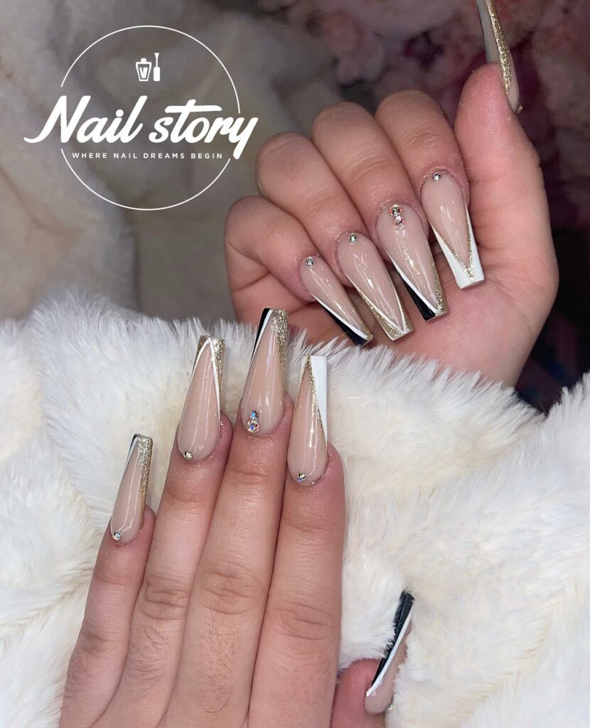 White Glitter Coffin Nails