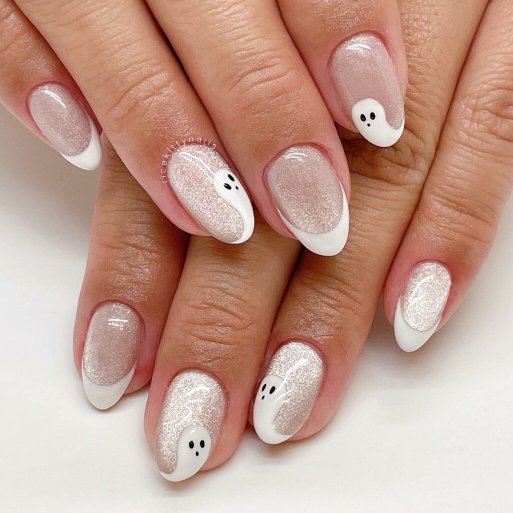 White and Nude Ghost Nails