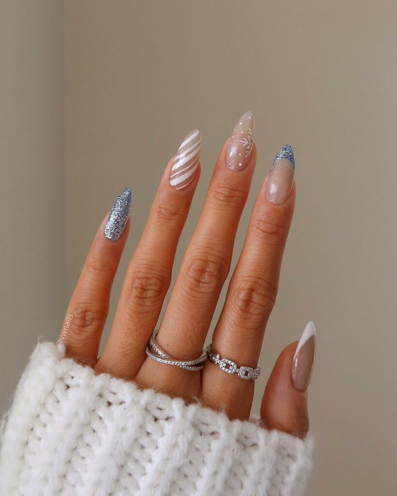 Wintertime Glitter White Nails