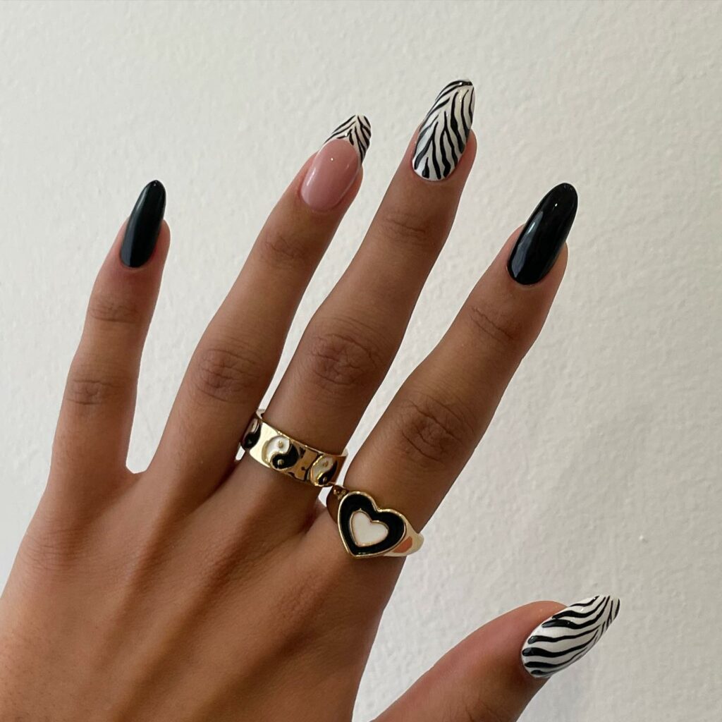 Zebra Print Black & White Nails