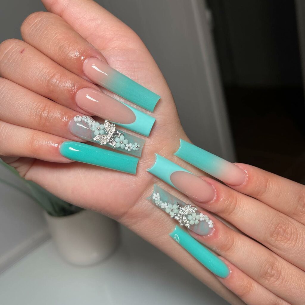 Acrylic Teal Nails