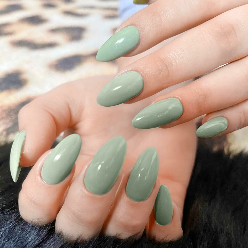 almond sage green nails