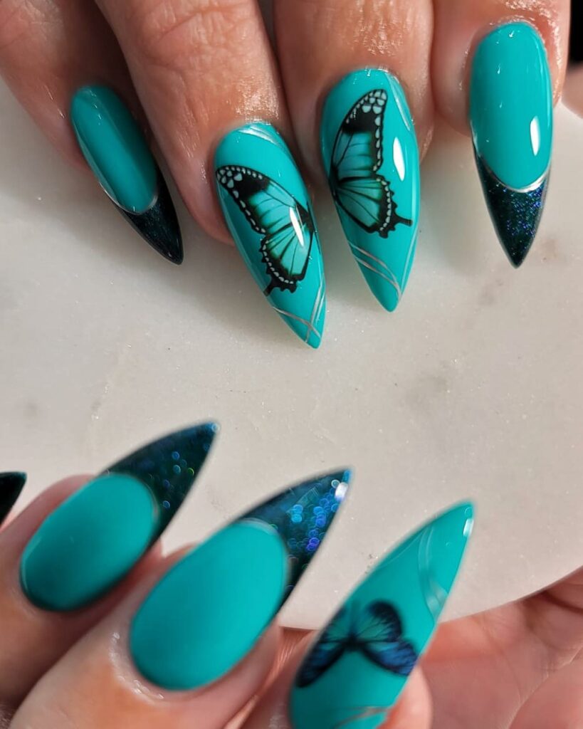 Butterfly Teal Nails