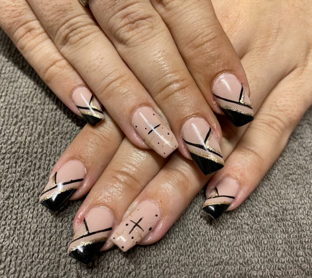 french Black and Gold Nails