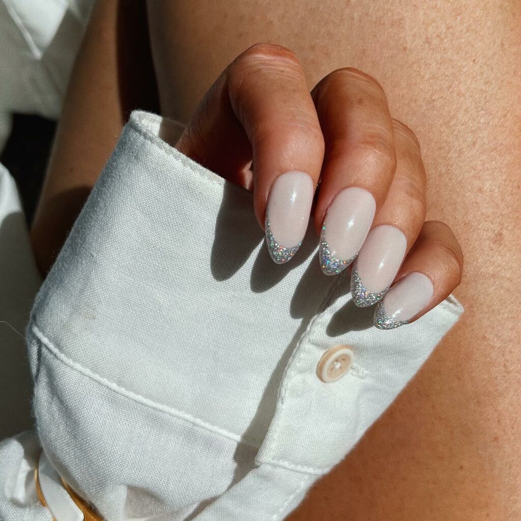 french glitter white nails